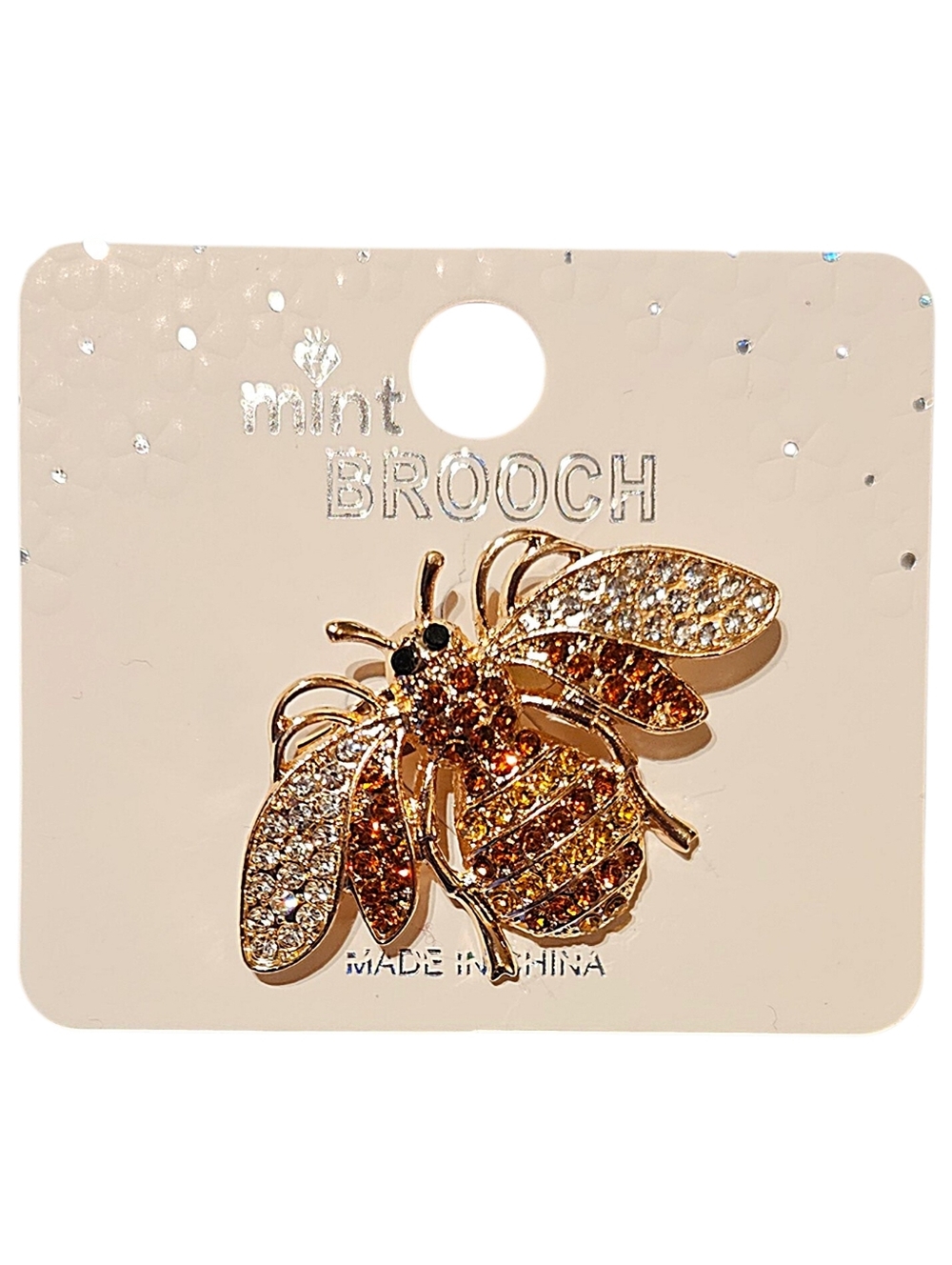 Mint Goldtone Rhinestone Crystal Bumblebee Brooch Pin NEW